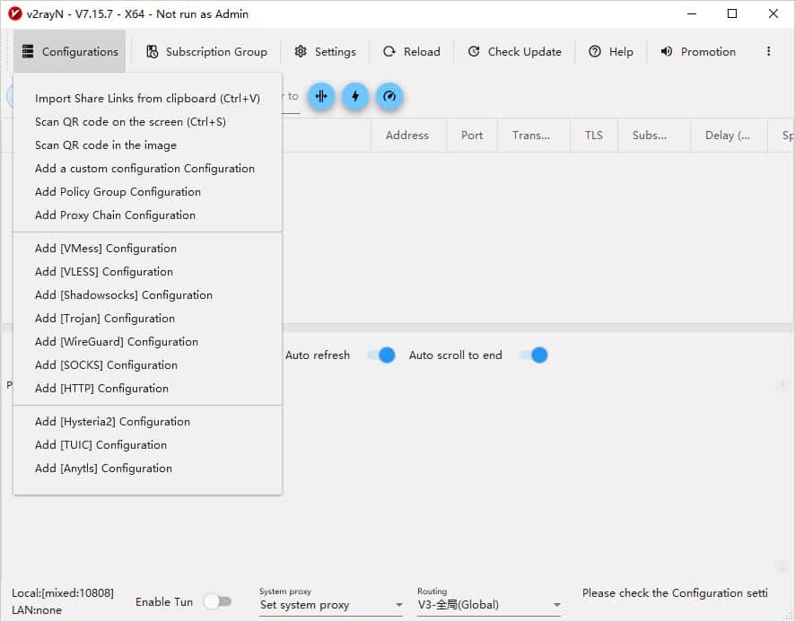 v2rayN Configurations