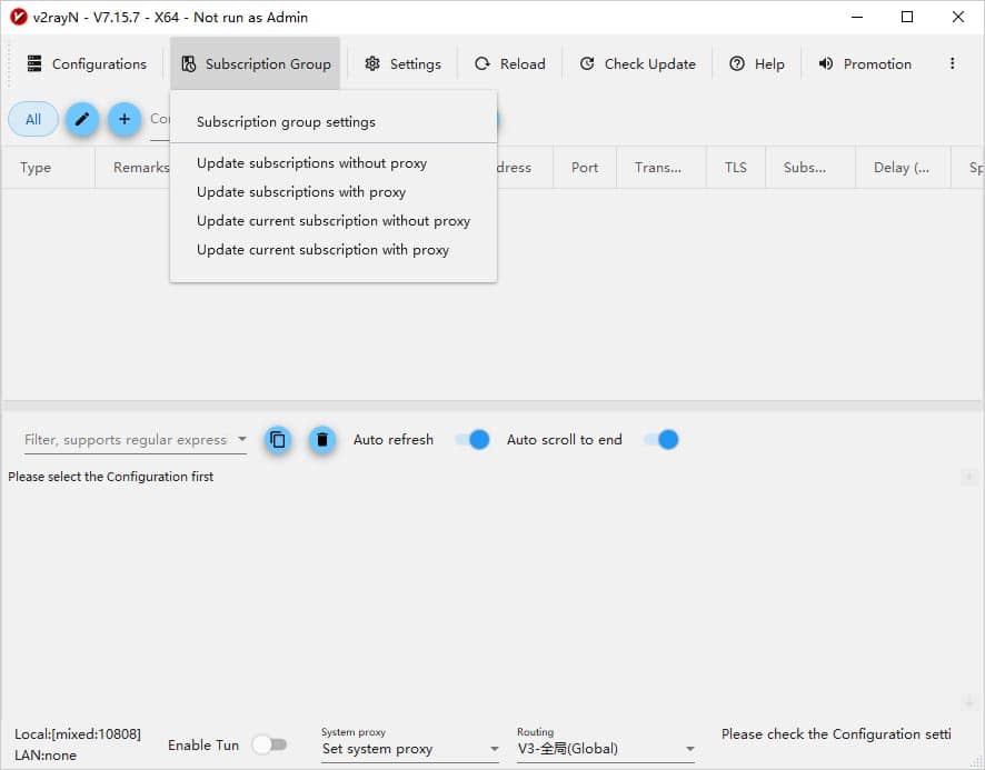 v2rayN SubscriptionGroup
